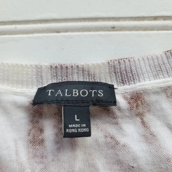 Talbots Women's Brown White Print Knit Stretch Sleeveless Shirt Top Sweater Sz L - Picture 6 of 10